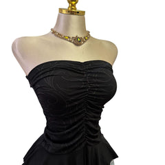90s Vintage Black Glitter Tube Top  [S]
