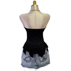 90s Vintage Black Glitter Tube Top  [S]