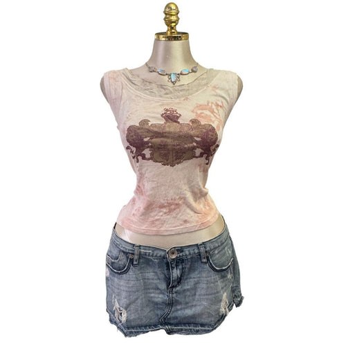 90s Vintage Pink Tie Dye Lion Crest Top  [L]