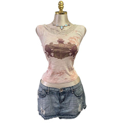 90s Vintage Pink Tie Dye Lion Crest Top  [L]