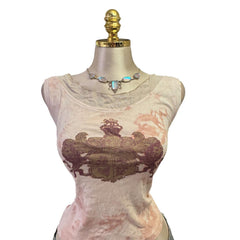 90s Vintage Pink Tie Dye Lion Crest Top  [L]