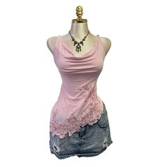 Y2K Vintage Pink Sequin Beaded Asymmetrical Top [S]