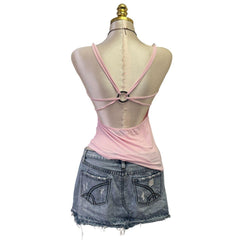 Y2K Vintage Pink Sequin Beaded Asymmetrical Top [S]