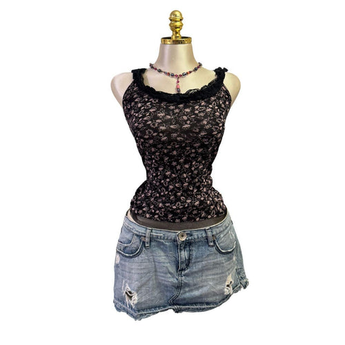 Y2K Vintage Black Pink Floral Top [S]