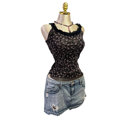 Y2K Vintage Black Pink Floral Top [S]