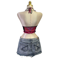 Y2K Vintage Pink Black Dragon Halter Top [S]