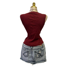 90s Vintage Maroon White Flower Top [L]