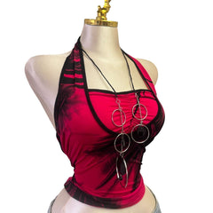 Y2K Vintage Pink Black Necklace Halter Top [S]