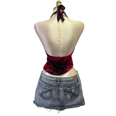 Y2K Vintage Pink Black Necklace Halter Top [S]