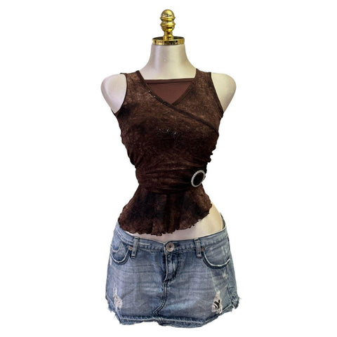 90s Vintage Yellow Tank "Naughty Girl" Top  [XS]