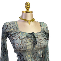 Y2K Vintage Blue Paisley Long Sleeve Top [S]