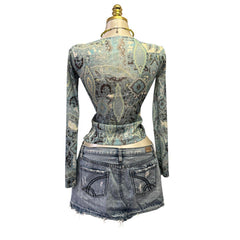 Y2K Vintage Blue Paisley Long Sleeve Top [S]