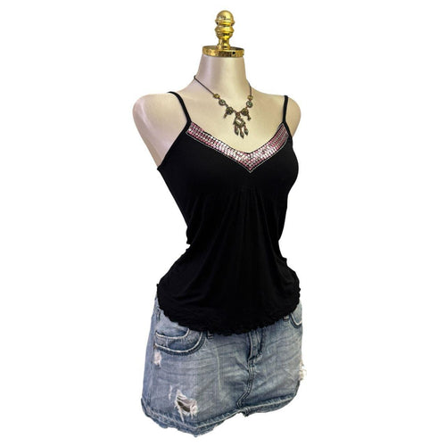 Y2K Vintage Black Pink Sequin Trim Tank Top [S]
