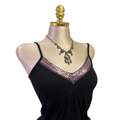 Y2K Vintage Black Pink Sequin Trim Tank Top [S]