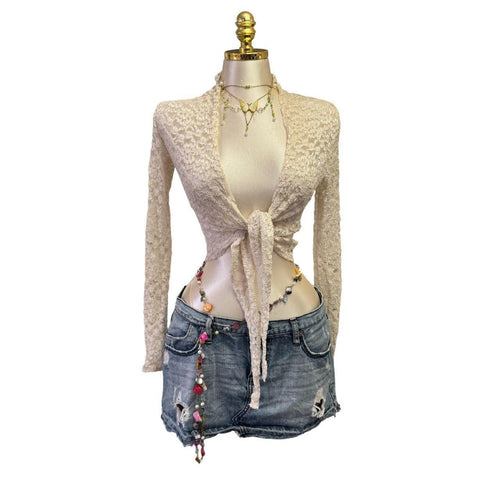 Y2K Vintage Ivory Cardigan Lace Top [S]