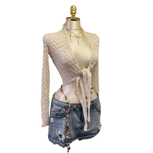 Y2K Vintage Ivory Cardigan Lace Top [S]