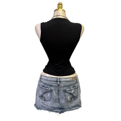 Y2K Vintage Black V-neck Embellish Top [S]