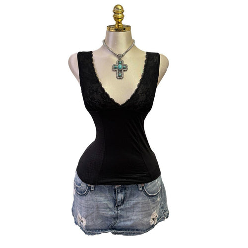 Y2K Vintage Black Lace Snakeskin Paris Top  [M]