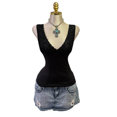 Y2K Vintage Black Lace Snakeskin Paris Top  [M]