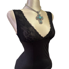 Y2K Vintage Black Lace Snakeskin Paris Top  [M]