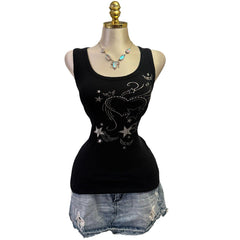 Y2K Vintage Madonna Black Silver Heart Star Sequin Top [M]