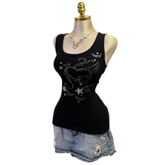 Y2K Vintage Madonna Black Silver Heart Star Sequin Top [M]