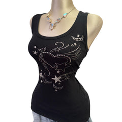 Y2K Vintage Madonna Black Silver Heart Star Sequin Top [M]