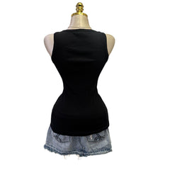 Y2K Vintage Madonna Black Silver Heart Star Sequin Top [M]