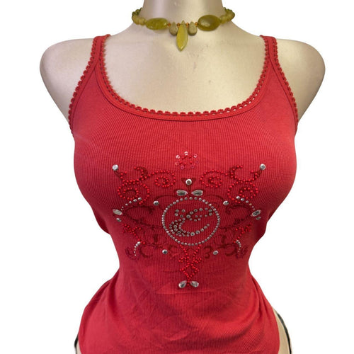 Y2K Vintage Espirit Red Bedazzled Embroidered Top [M]
