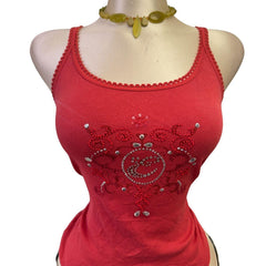 Y2K Vintage Espirit Red Bedazzled Embroidered Top [M]