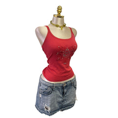 Y2K Vintage Espirit Red Bedazzled Embroidered Top [M]
