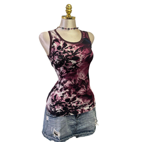 Y2K Vintage Black Purple Floral Sequin Top [M]