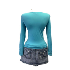 Y2K Vintage Blue Aqua Cut Out Long Sleeve Top [S]