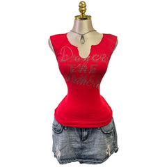 Y2K Vintage Red Dance The Dance Silver Glitter Top [M]