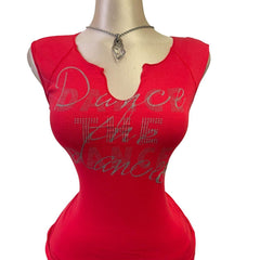 Y2K Vintage Red Dance The Dance Silver Glitter Top [M]