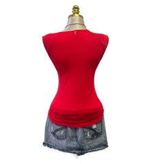 Y2K Vintage Red Dance The Dance Silver Glitter Top [M]