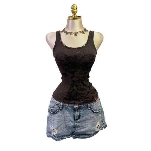 Y2K Vintage Brown Gold Cheetah Sparkle Top [S]