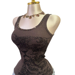 Y2K Vintage Brown Gold Cheetah Sparkle Top [S]
