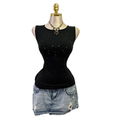 90s Vintage Black Butterfly Sequin Top  [L]