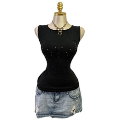 90s Vintage Black Butterfly Sequin Top  [L]