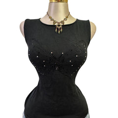 90s Vintage Black Butterfly Sequin Top  [L]