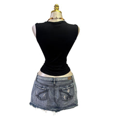 90s Vintage Black Pattern Beads Sequin Top [XS]