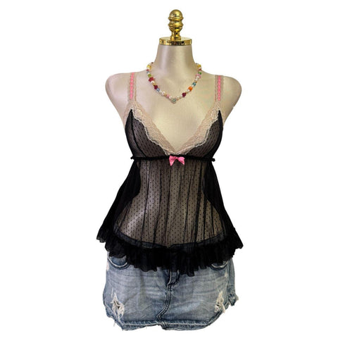 Y2K Vintage All Saints Black Brown Beaded Sequin Top [M]