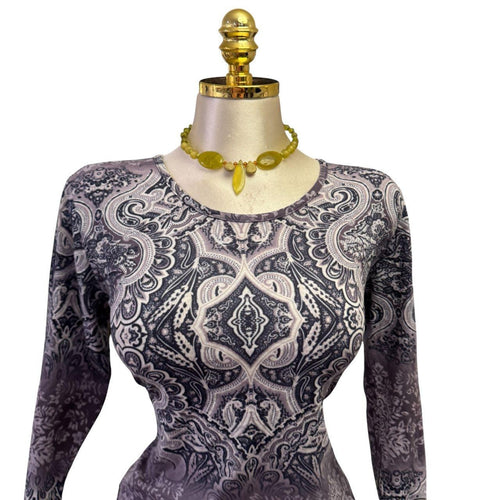 90s Vintage Blue Gray Purple Floral Artsy Top [L]