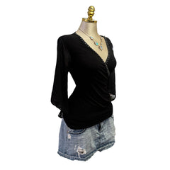 Y2K Vintage Black Rhinestone Sheer Butterfly Sleeve Cut Out Sleeve Top  [M]