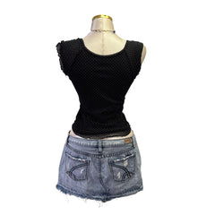 90s Vintage Black Polka Dot Ruched Top  [XS]