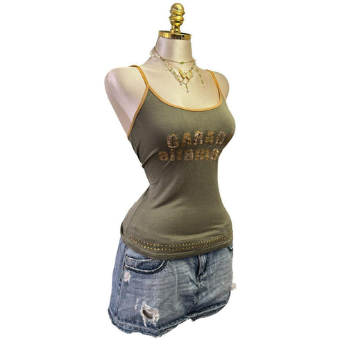 Y2K Vintage "Garage Altamont" Green Sequin Tank Top [S]