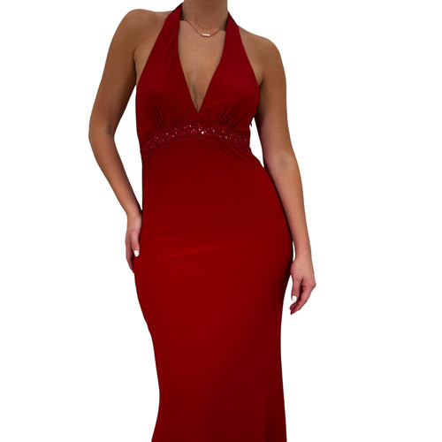 Y2k Vintage Karina Nites Red Sequin Maxi Gown Dress [M]