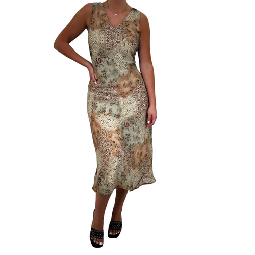 Y2k Vintage Green + Brown Floral Maxi Dress [L]