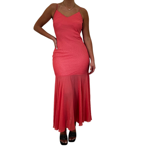 Y2k Vintage Hot Pink Satin Halter Gown [L]